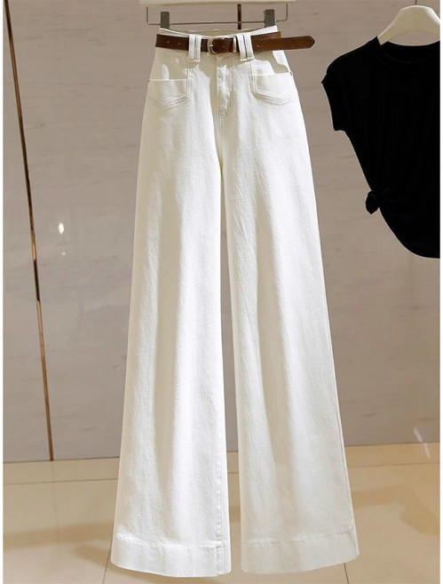 투니스 여성 캐주얼 스트레이트 와이드 데님 긴바지