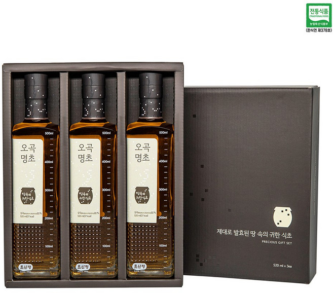 초산정 오곡명초 520ml 3입 선물세트 / 현미식초 자연발효 마시는식초, 1개, 1.5L