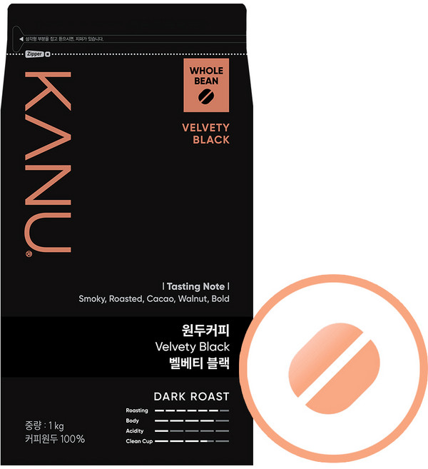 카누 벨베티 블랙 원두커피, 홀빈(분쇄안함), 1kg, 1개