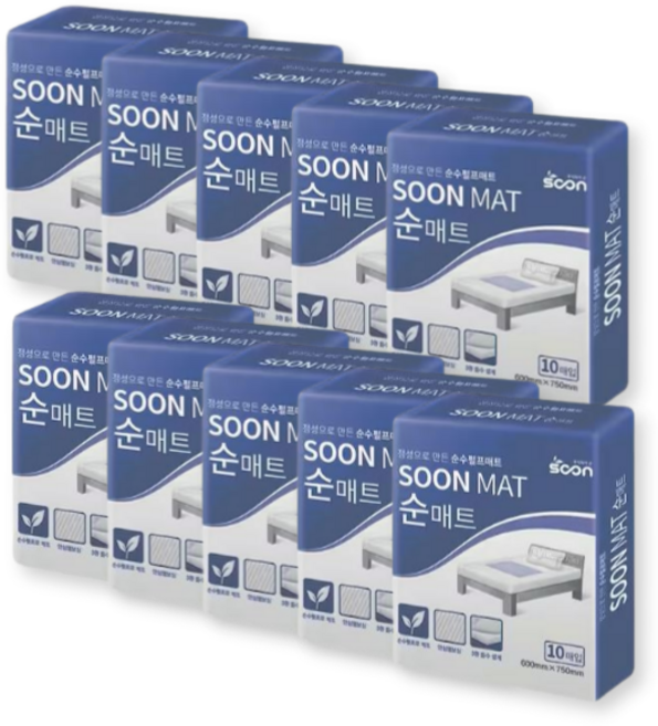 soon 순매트 성인용기저귀 깔개매트 10팩100매 성인기저귀, FREE(onesize), 10매입, 10개