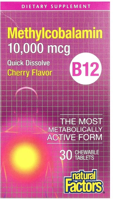 네츄럴펙터스 B12 메틸코발라민 체리 10000 mcg 츄어블 30정, 1개 - 쿠팡