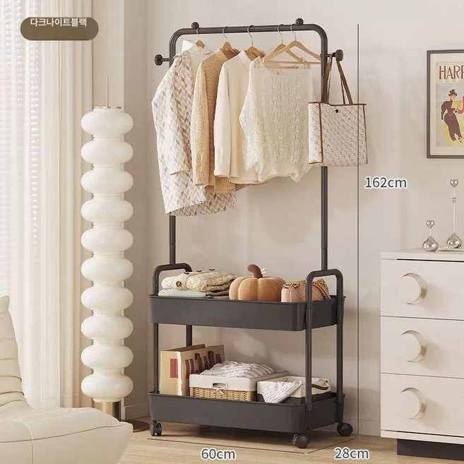 나비 미드센츄리행거 튼튼한행거 쇼룸 이동식행거, 다크블랙-간편수납형