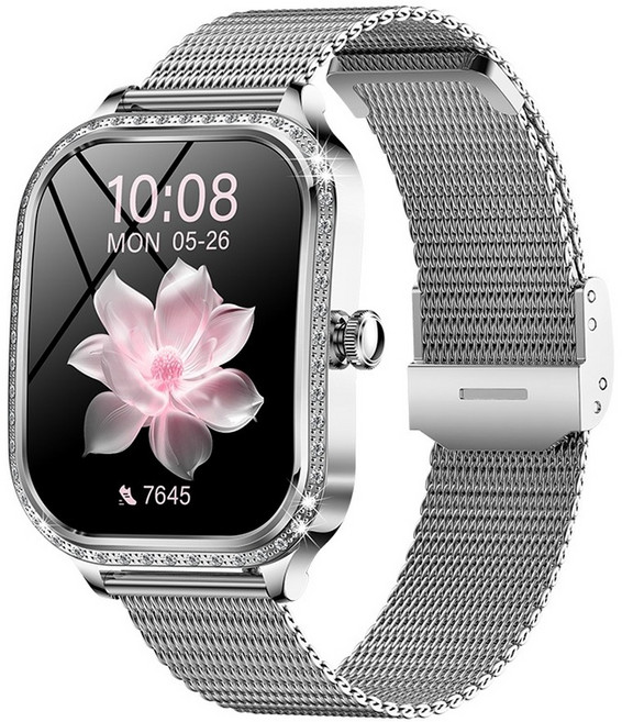 MK88 女士智慧手錶 心率血壓藍芽版, 銀色 - 金屬錶帶, 40cm, GPS + 藍芽