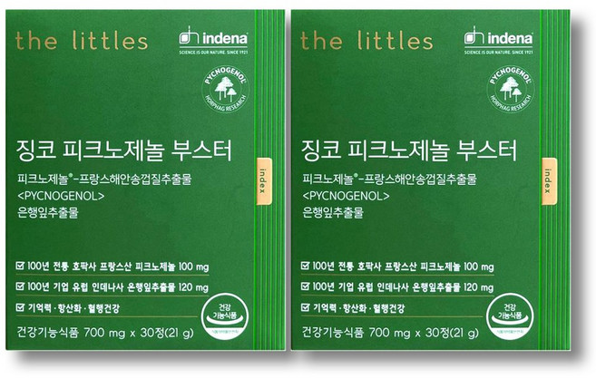 더리틀스 징코피크노제놀부스터 피크노제놀 은행잎 추출물 혈행개선 갱년기 영양제 30정 2박스 2개월분, 2개