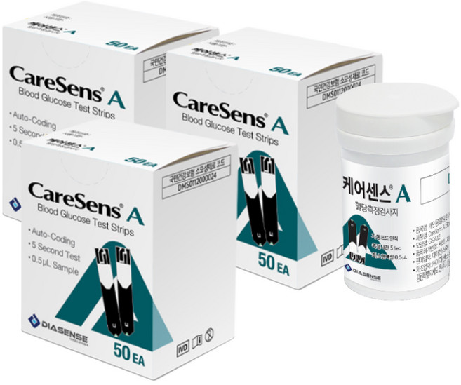 케어센스A 플러스 혈당 시험지 당뇨측정 시험지 당측정지 [벤저스 출고], 3개, 50매입