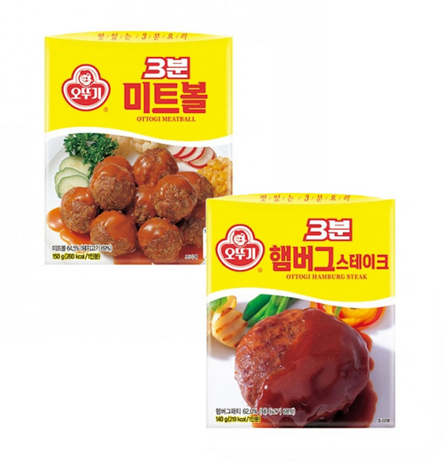 오뚜기 3분 요리 미트볼 150g 3개 + 햄버그스테이크 140g 3개, 1세트
