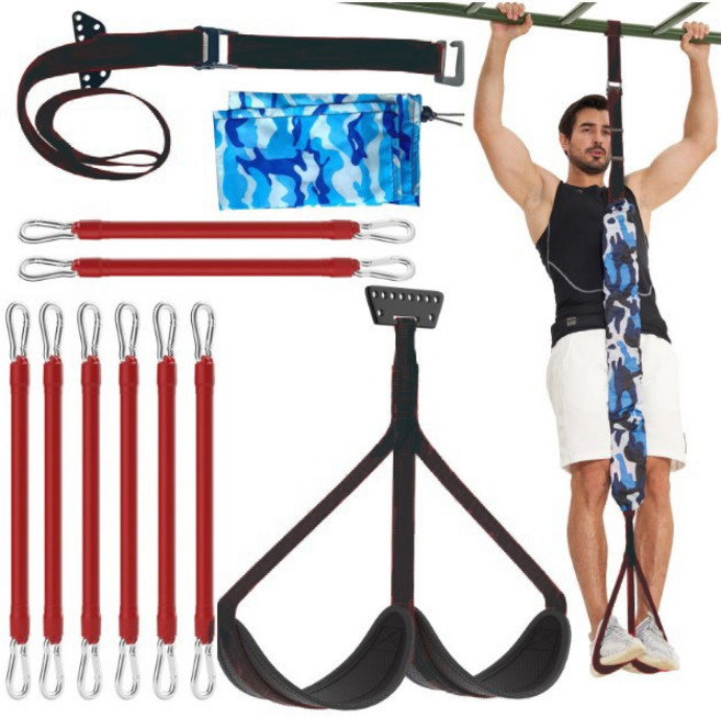 풀업밴드 양발지지 턱걸이밴드 철봉 보조기구 8줄 튜빙 6단계 강도조절, 1세트, 블랙