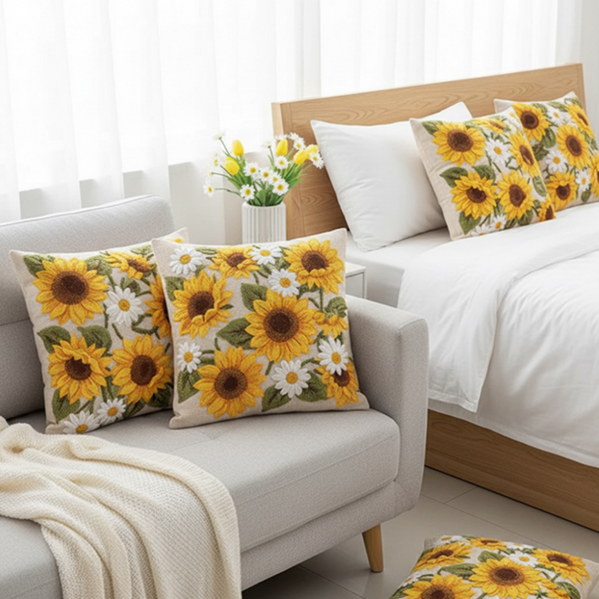 일상럽 해바라기 쿠션커버 홈데코 행운 인테리어 선물