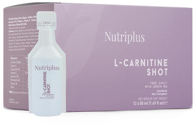 FARMASi Nutriplus L 카르니틴 샷 드링크 1500mg 카르니틴 녹차 추출물 및 비타민 B6 시트러스 맛 무설탕 카페인 프리 12 x 50ml 264167