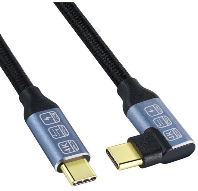 CCV895 C to C USB3.2 20Gbps / 100W 고속충전 / 4K 고화질 영상 E-Marker C타입 CtoC, 1개, CCV895 CtoC 패브릭 블랙 - 꺾임형, 0.3m