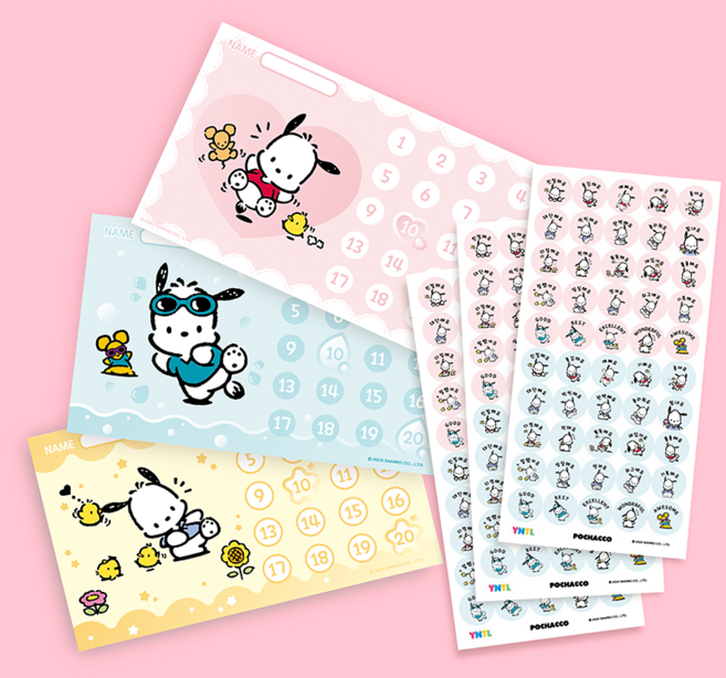 [산리오 정품] 영인터내셔널 포차코 칭찬스티커판+칭찬스티커 9매 세트, 미니 포차코
