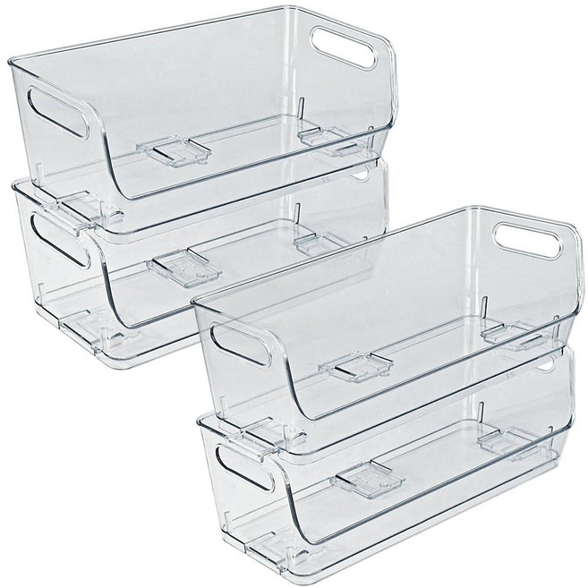 Azar Displays 556754-4PK 쌓을 수 있는 좁은 식료품 저장실 보관 상자 투명 정리함 BPA 프리 플라스틱 냉장고 캐비닛 냉장고 식료품 저장실 정리 및 보관 (