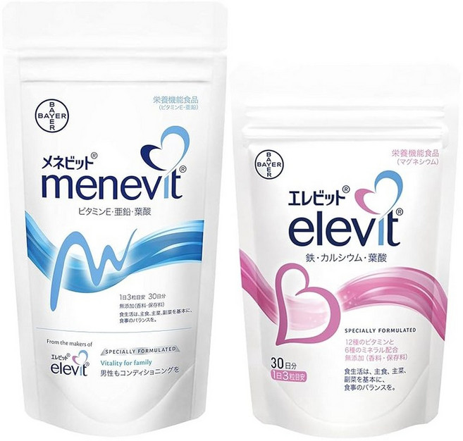 공식 에레빗 + 메네비트 세트Elevit+Menevit 각 90알/각 30일 임신 계획 부부 남녀 남성 여성 바이엘 약품, 1, 90정