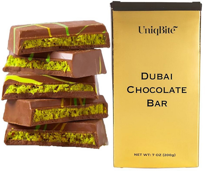 유니크바이트 두바이 초콜릿 바 타치오 카타이피로 채워진 바삭한 바이럴 나페 7, 200g, 1세트