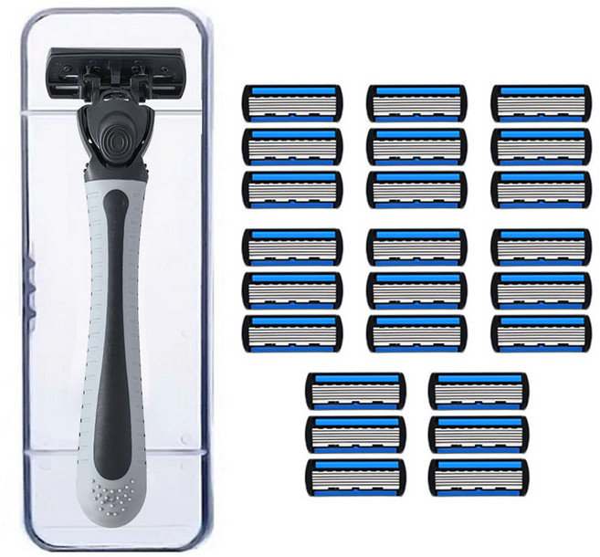 코코유 남성 6중날 스테인리스 교체식 수동 면도기 TLH-01, 24개, Gray, TXD-01