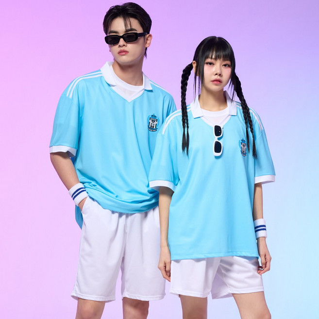 카라 풋볼져지 스카이블루 남여공용 블록코어 축구반티