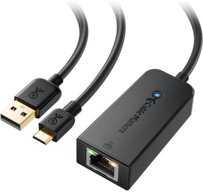 케이블 매터스 마이크로 USB to 이더넷 어댑터 최대 480Mbps 파이어 TV 스틱 크롬캐스트 세대 13 2020년 8월까지 호환 구글 홈 미니 – Roku와 호환되지 않음, Cable Matters 케이블 중요 마이크로 USB, 1개
