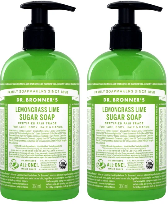 닥터브로너스 레몬그라스 라임 슈가솝, 360ml, 2개 - 쿠팡