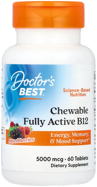 Doctor's Best 츄어블 풀 액티브 B12 믹스 베리 5 000mcg 60정 Best (닥터스 베스트), 성인남녀공용, 1개 - 쿠팡