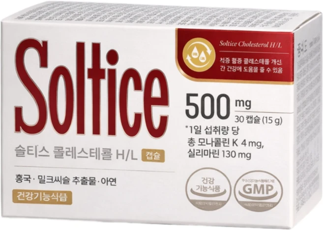 솔티스 콜레스테롤 H/L 500mg x 30캡슐 쏠티스 홍국 밀크씨슬 아연, 1개 - 쿠팡