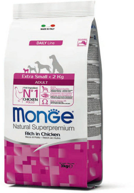 [DOG]몬지 내추럴 슈퍼프리미엄 엑스트라스몰 어덜트 치킨 3kg, 1개, 닭