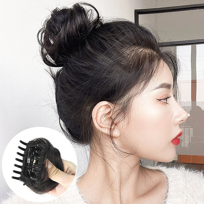 미즈코스 똥머리 볼륨 가발 집게핀 여자 볼륨 당고머리 만두머리 올림머리 부분가발, 1.생머리-블랙, 1개