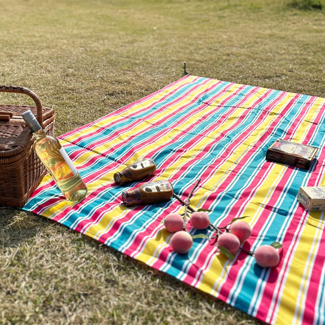 피크닉 경량 돗자리 휴대용 감성 방수 스트라이프 가방세트, 핑크그린_스프라이트