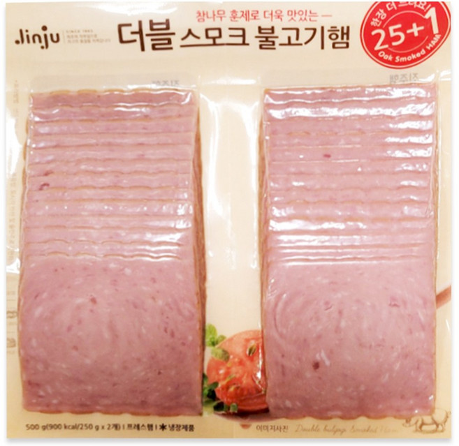 진주 더블 스모크 불고기햄 슬라이스 500g/밥/반찬/도시락반찬/술안주 식품 > 가공/즉석식품 캔/통조림류 기타축산물통조림, 1개, 500g
