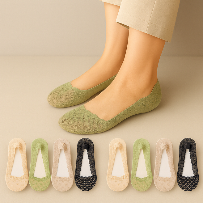 볼란트 논슬립 봄꽃 레이스 실리콘 덧신 10켤레