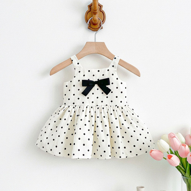 女童夏季波點連衣裙2026新款兒童甜美蝴蝶結背心裙寶寶生日禮服裙