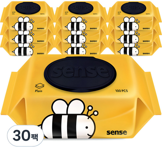 센스 영양가득 꿀벌 물티슈 캡형, 40g, 100매입, 30개