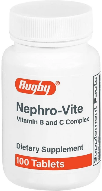 Rugby Nephro-Vite 비타민 B 및 C 복합체 태블릿 - 식이 보충제 - 100개 (1팩), Rugby Nephro-Vite 비타민 B 및 C 복합, 1개, 100정 - 쿠팡