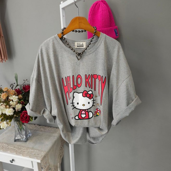 헬로큐티 라운딩 오버핏 반팔티