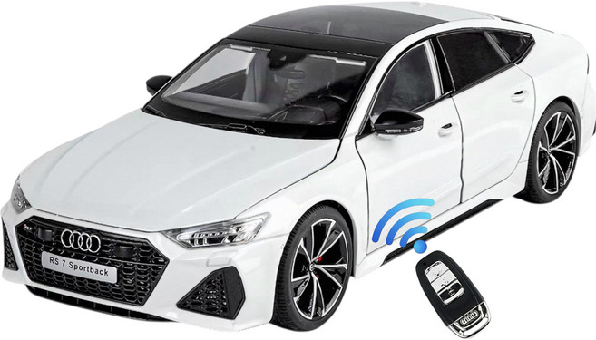 YONO 아우디 RS7 합금 1:18 모형 리모컨 키 라이트 경적 선물, 화이트, 1개