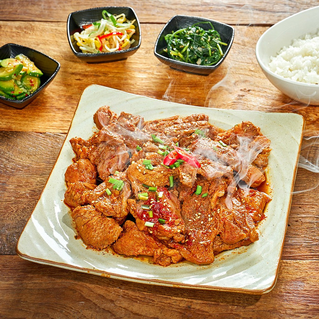 한식온도 직화초벌 맵단 돼지갈비 1kg 매운양념 갈비살 돼지양념갈비, 2개