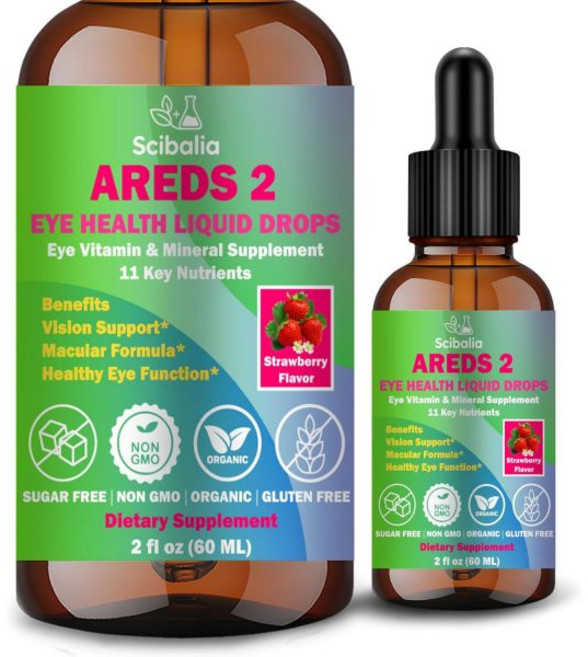 AREDS 2 Formula Liquid Drops Advance 11-in-1 Eye Vitamins Lutein and Zeaxanthin Supplements w. Bi, AREDS 2 Formula Liquid Drops,, 60ml
