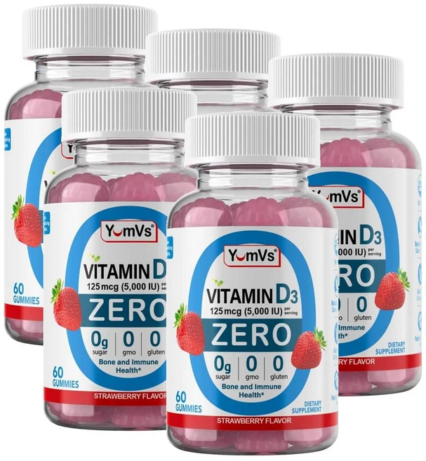 윰브스 비타민D3 5000IU 제로 구미 딸기맛 YumVs Vitamin D3 Zero, 60정, 5개 - 쿠팡