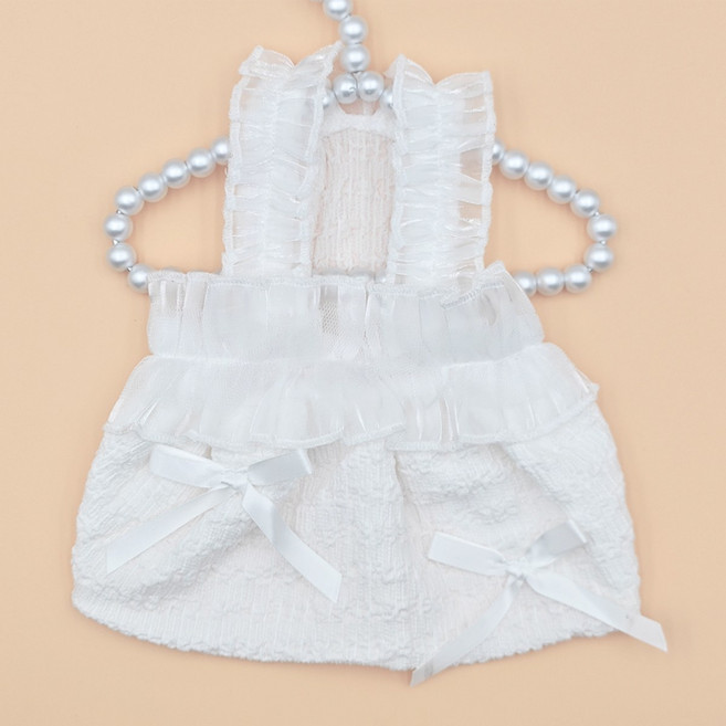 강아지 옷 드레스 리본 프릴 끈 나시 원피스, 1개, 화이트