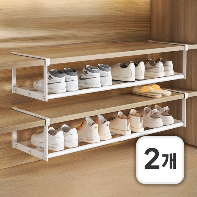 루만 길이조절 신발장 정리대 다용도 철제 선반 75 x 20 x 15cm, 2개, 화이트