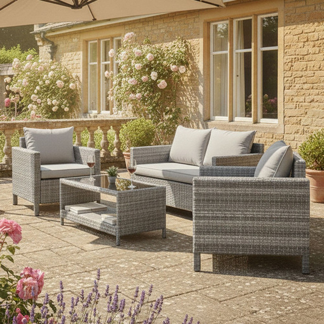 홈스월드 라탄 야외쇼파 세트 테라스 야외 라탄의자 루프탑 카페 럭셔리 그레이, 라탄소파&테이블 세트-럭셔리 그레이