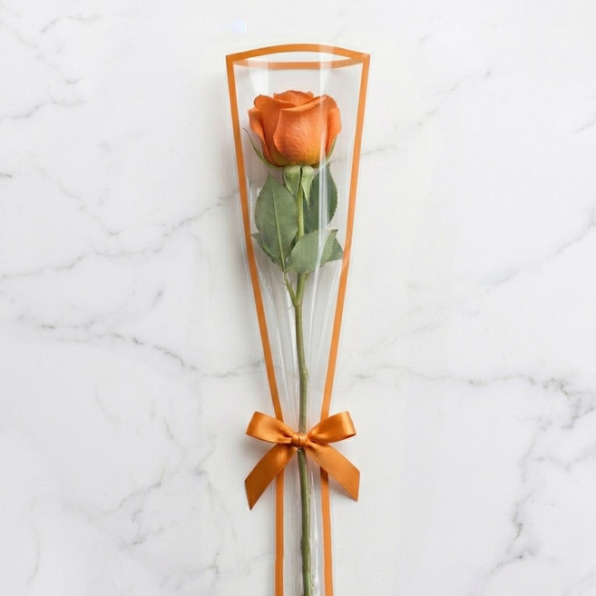 한송이 꽃 포장지 라인포장지, 1개, 오렌지