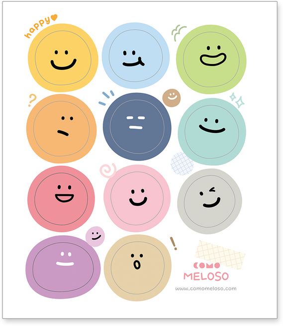 [꼬모멜로소] 다꾸 도무송 조약돌 스티커 스톤 기분 이모티콘 표정스티커, 30장, 혼합색상