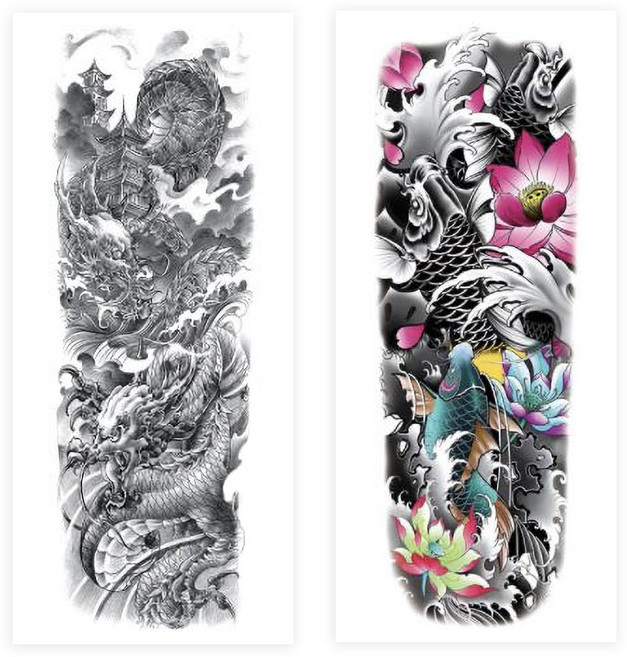 고릴라 긴팔 타투 스티커 문신 이레즈미 대형, 혼합 2종 (세트B), 1세트