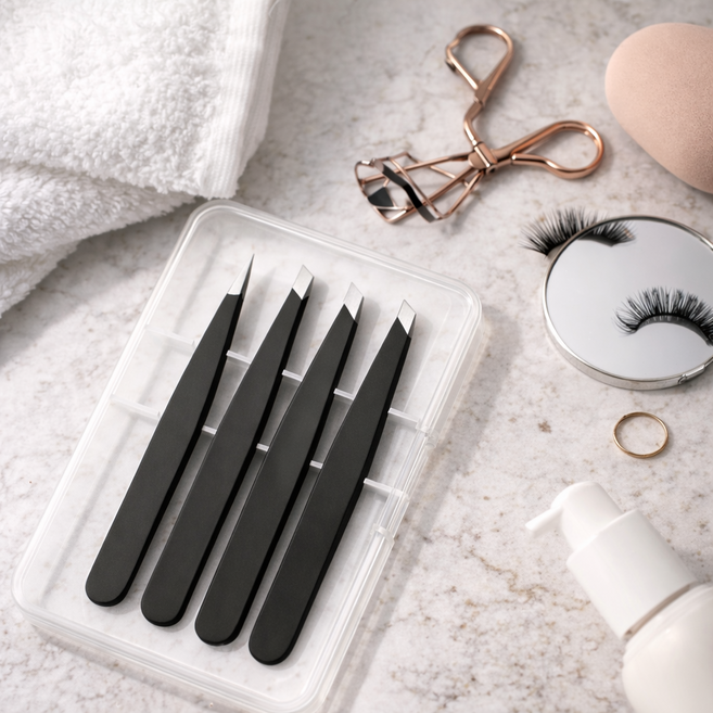 루움 잔털케어 깔금정리 스테인리스 족집게 4종, 1개, 블랙