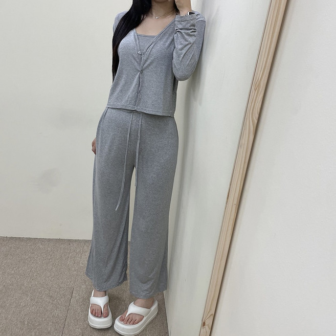VANANA2 여성용 여리여리 캐주얼 단추 가디건+나시+팬츠 쓰리피스 SET