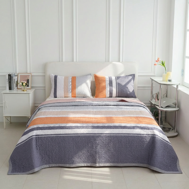 씽윤 사계절 양면 침대커버 항균 방진 소프트 침대 패드 시트, 스트라이프