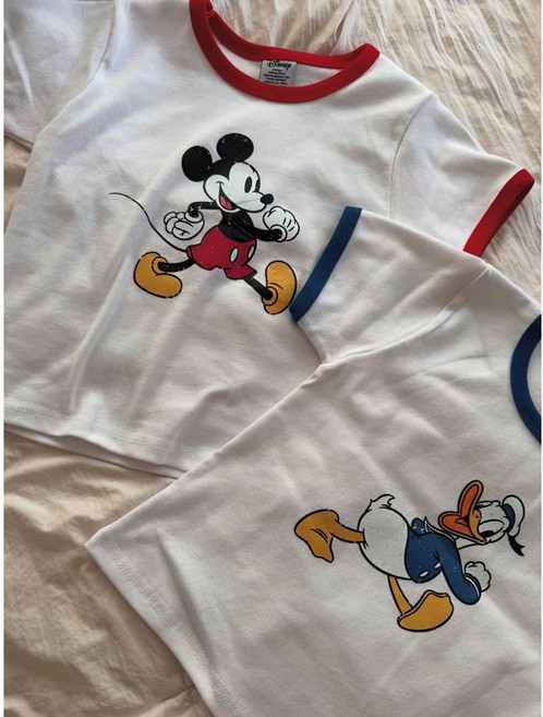 썸데이 디즈니 미키 도날드 크롭 반팔 티셔츠