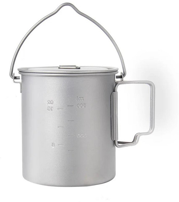 여행용 티타늄 머그잔 아웃도어 냄비 차 커피 식기 행잉 링 뚜껑 접이식 손잡이 캠핑 요리 컵 750ML, 02 750ML, 1개