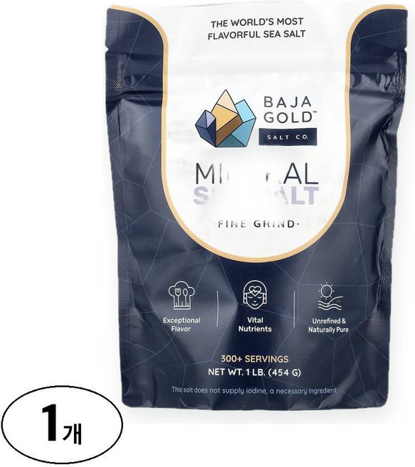 Baja Gold Salt Co. 미네랄 바다 소금 고운 입자, 454g, 1개