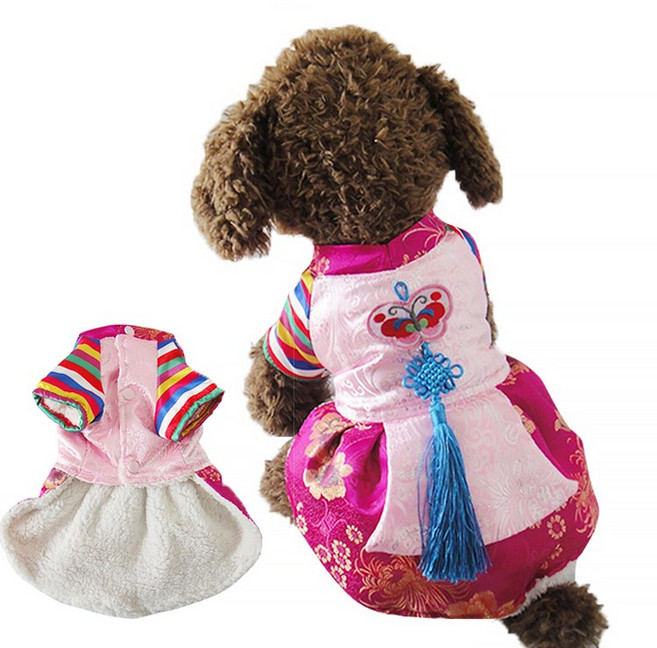 NIUFLY 강아지 한복 애견한복 고양이 따뜻한 겨울 옷, 빨간색, 1개